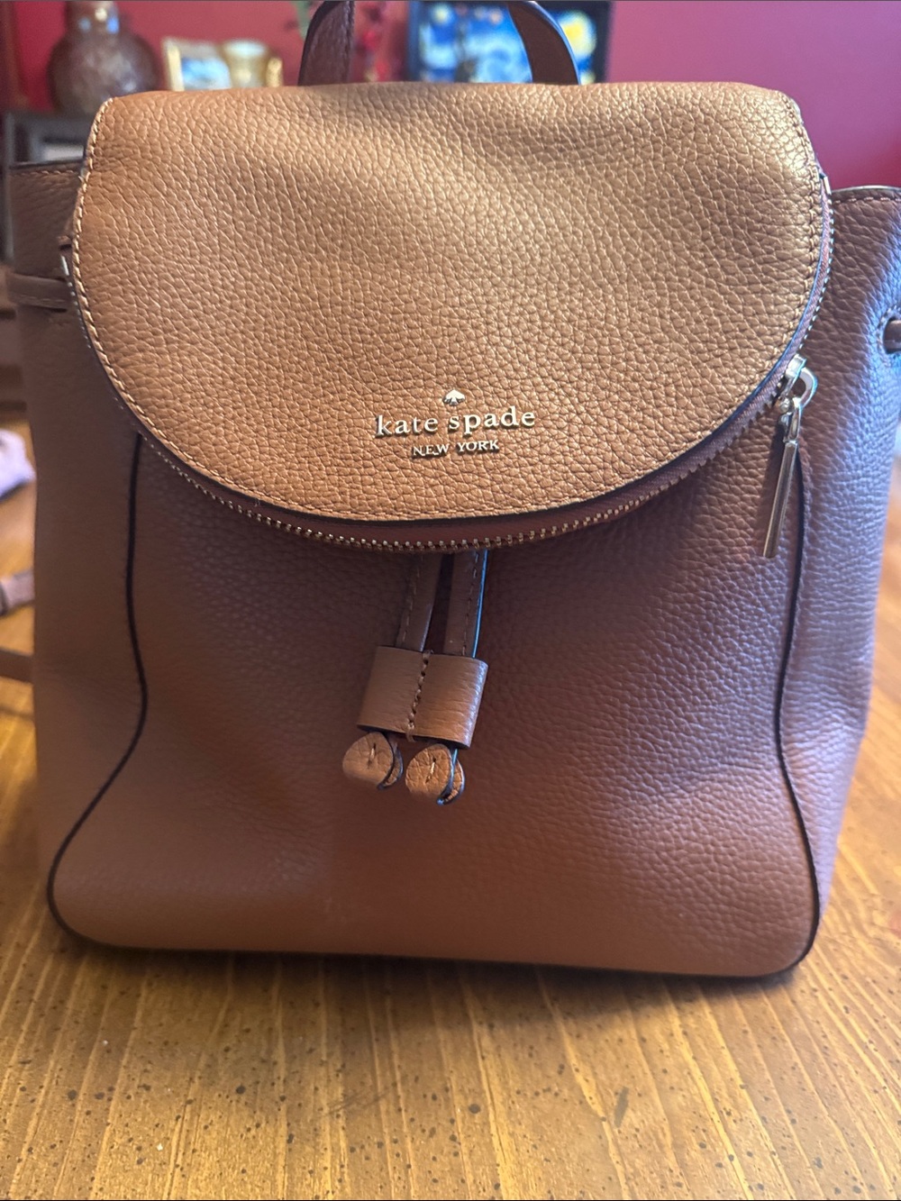 kate spade Pebbled Leather Backpack — Cognac Brown